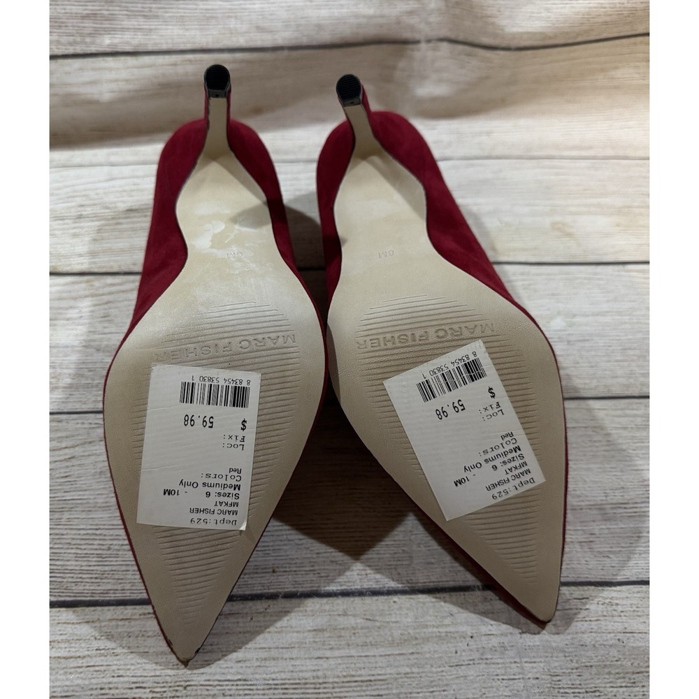 Beautiful Marc Fisher Red Suede Pointed Toe Pumps Stiletto Heels Womens Sz 6 M - Picture 6 of 8